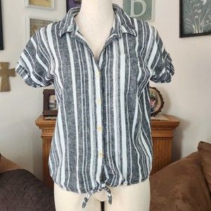 Ellen Tracy Striped Linen Blend Top Size L